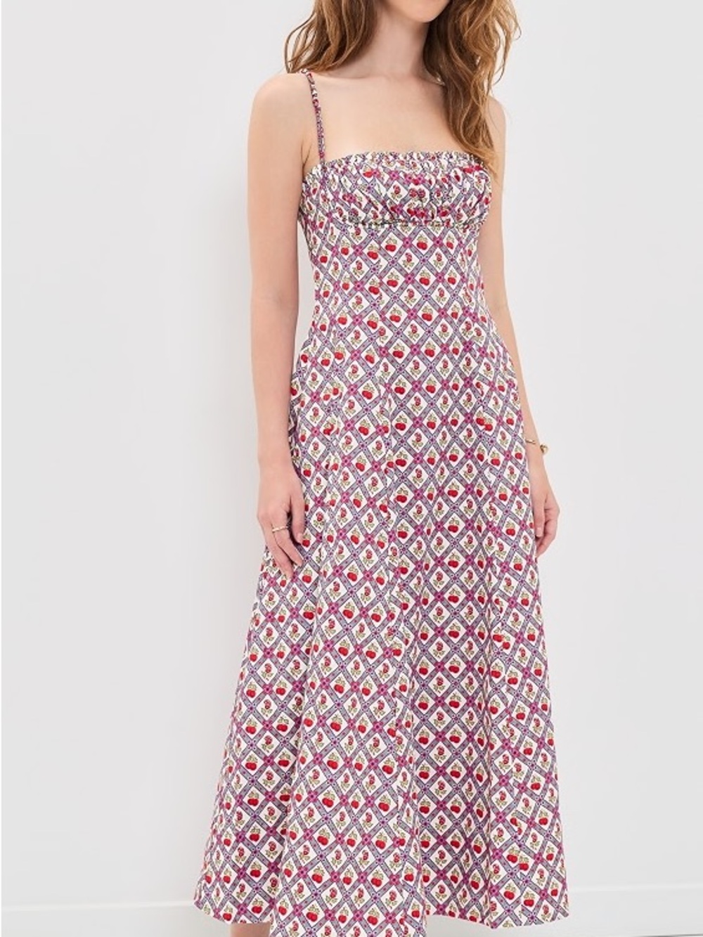 Hill House Maisie Dress in White with Diamond Cherries Red